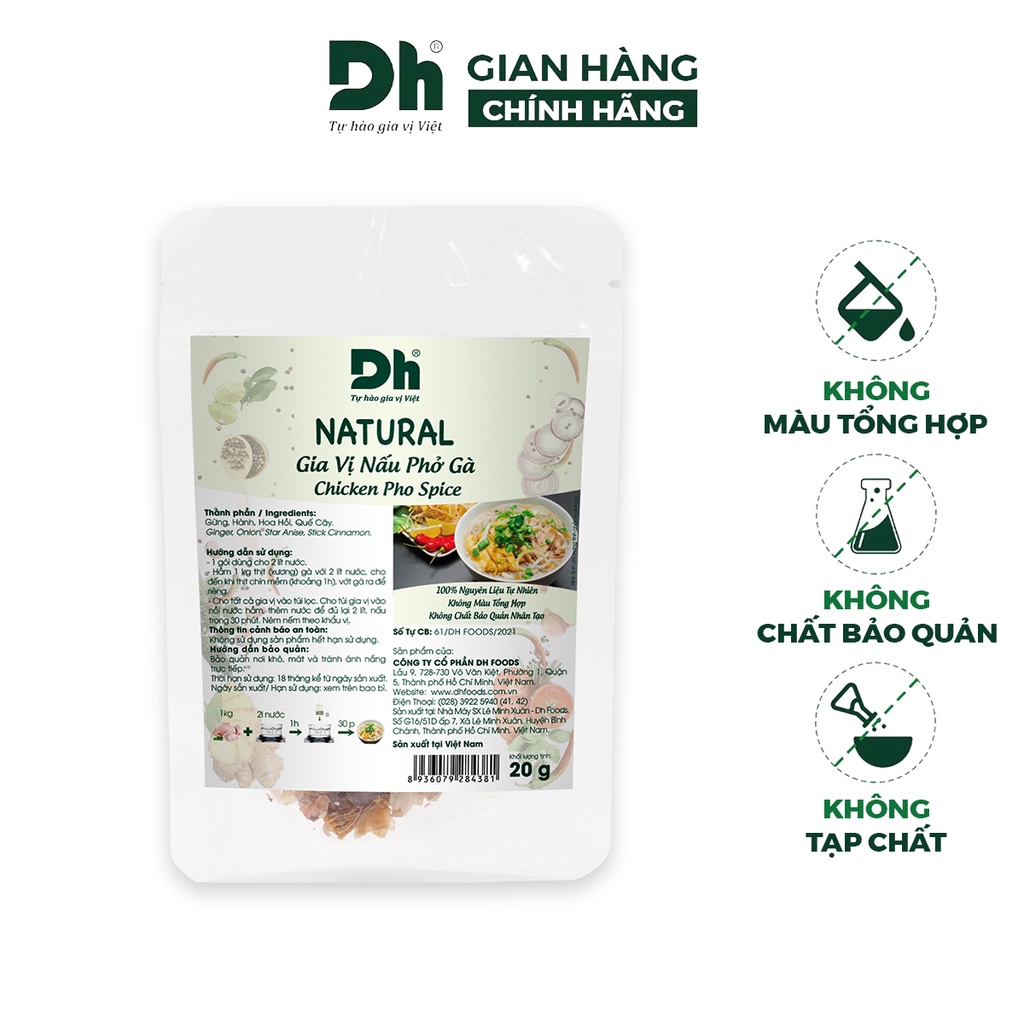 Gia vị nấu phở gà Natural DH Foods nêm sẵn thành phần tự nhiên gói 20gr