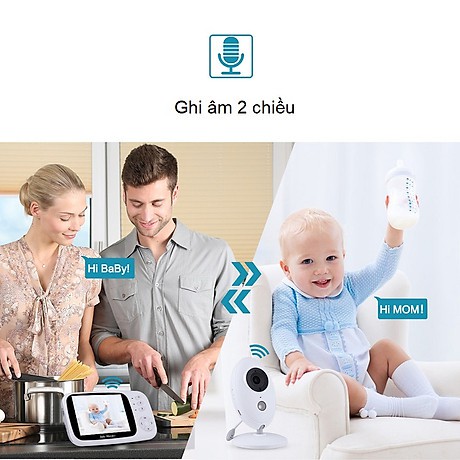 Máy báo khóc em bé màn hình 3.5inch cảm biến hồng ngoại cao cấp ( Ghi âm 2 chiều, phát hạc, đo nhiệt độ)