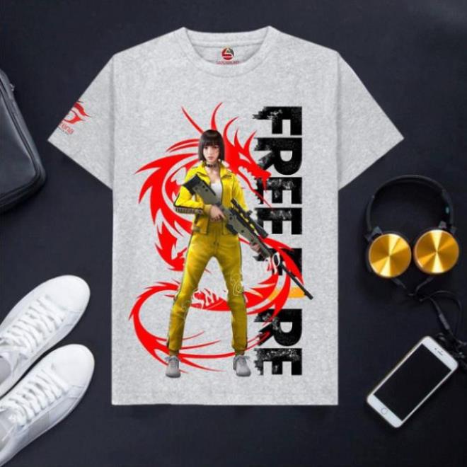 VHL Store [Hàng có sẵn] Áo Free Fire cotton màu xám cổ tròn cực hot Kelly + Meguie VHL Store
