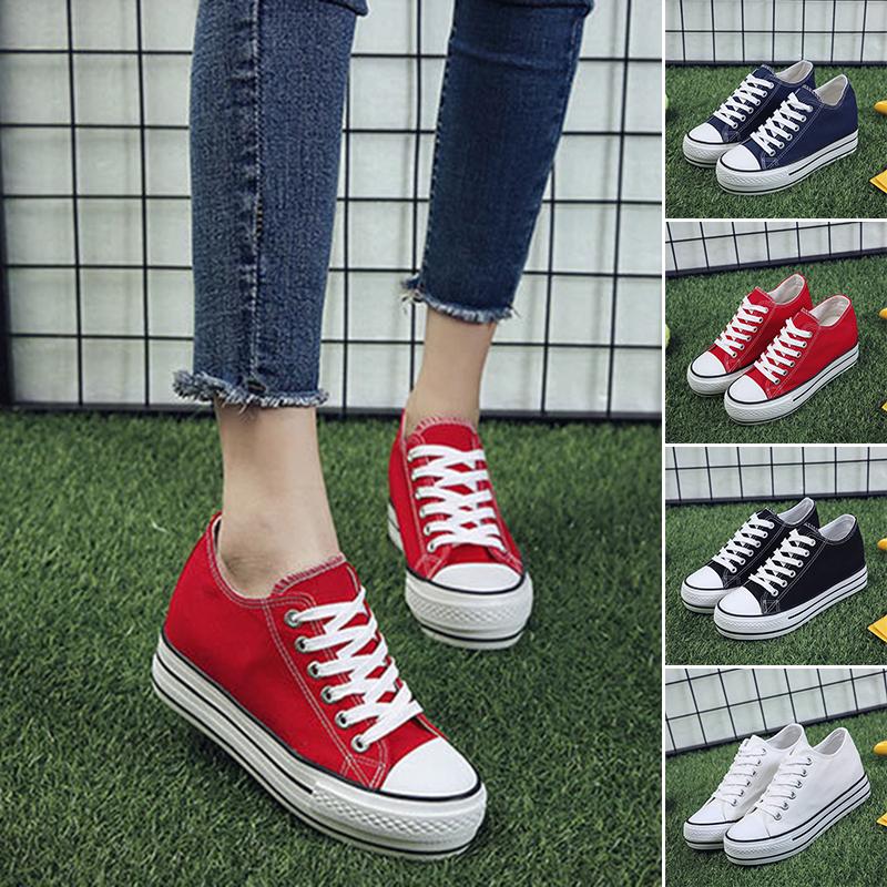 Vogue Giày sneaker thể thao vải độn gót cá tính cho nữ