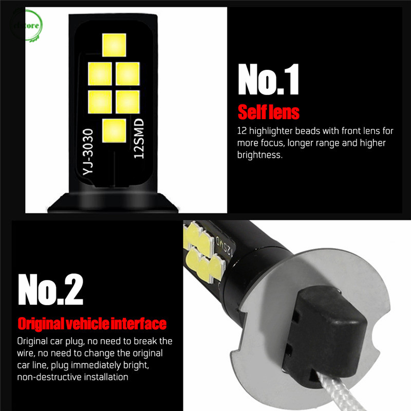 2 Đèn LED chống sương mù cho xe hơi 3030 12SMD 6000K H3