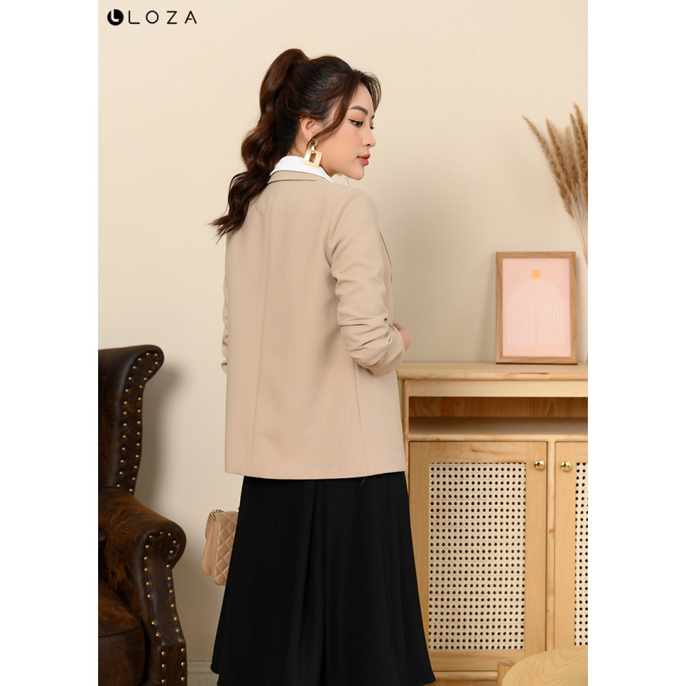 Áo blazer nữ LOZA dáng suông tay nhún màu be-LV111008