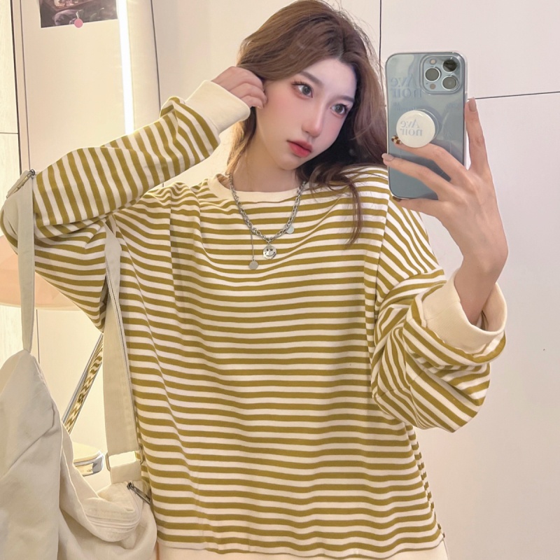 Áo nỉ cổ tròn dáng rộng kẻ sọc ngang 3 màu thời trang Hàn Quốc cho nữ | BigBuy360 - bigbuy360.vn