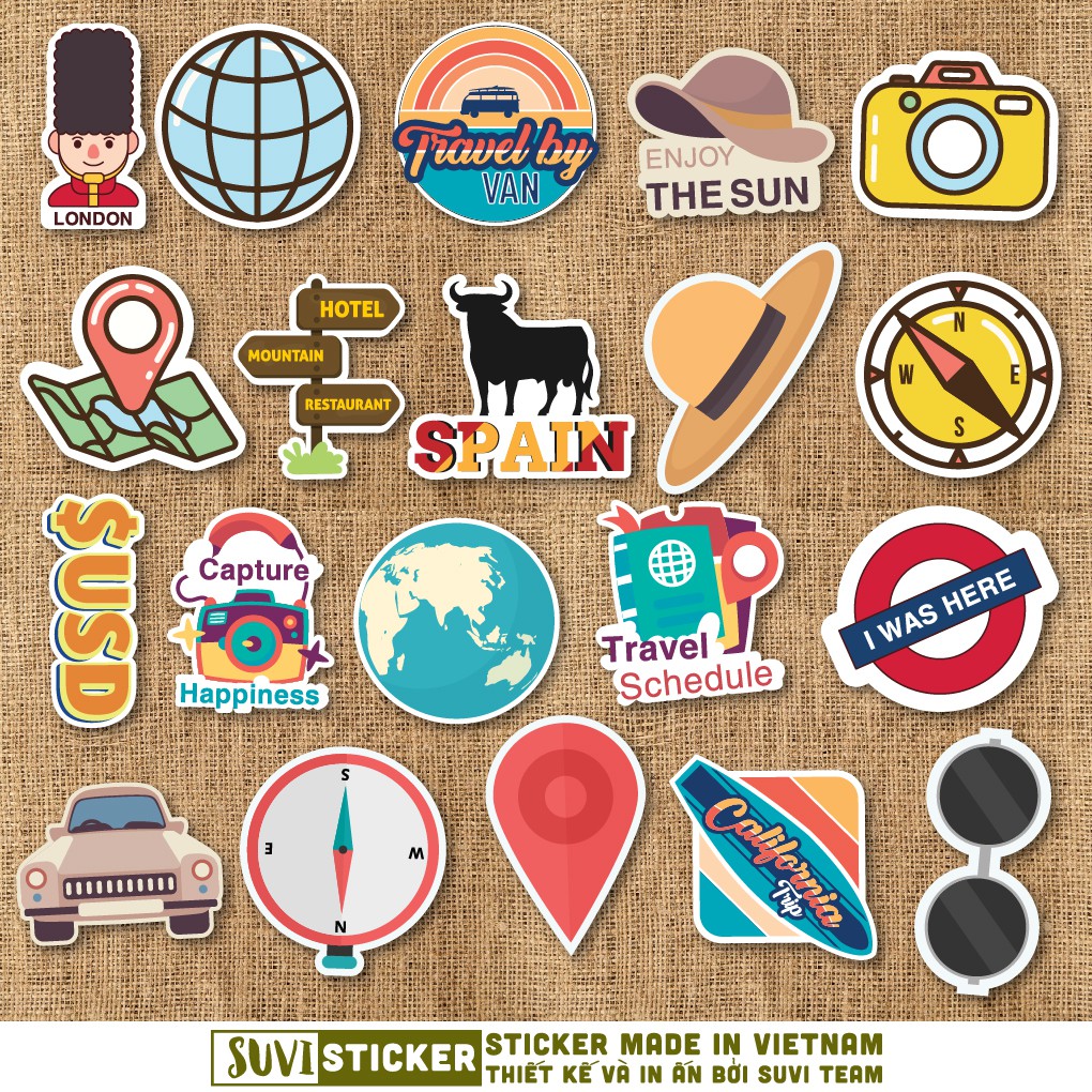 Sticker Du Lịch Travel 1 chống nước sticker dán laptop, điện thoại, đàn guitar, mũ bảo hiểm, vali. MSP: T01