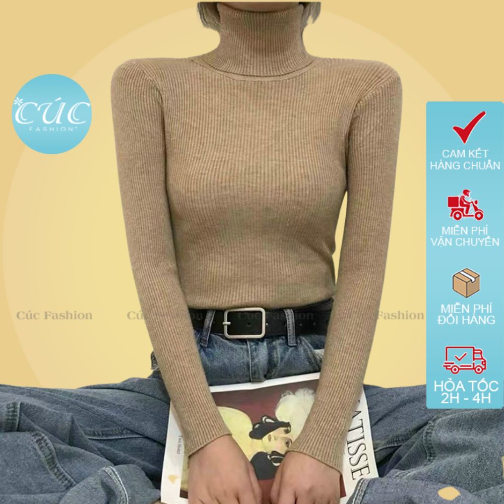 Áo len tăm nữ cổ lọ cao cấp phong cách Hàn Quốc trẻ trung nhiều màu Cúc Fashion AL82 áo len tăm