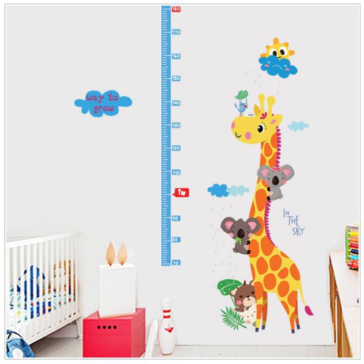 Decal dán tường Thước đo hươu vui vẻ 3 - PVC vinyl - DTD018