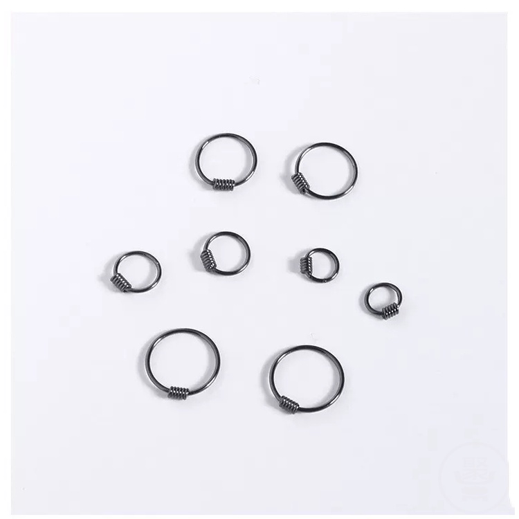 2 Khuyên Tai Tròn Xoắn Ốc Bằng Thép Titan Không Thấm Nước Màu Đen Unisex