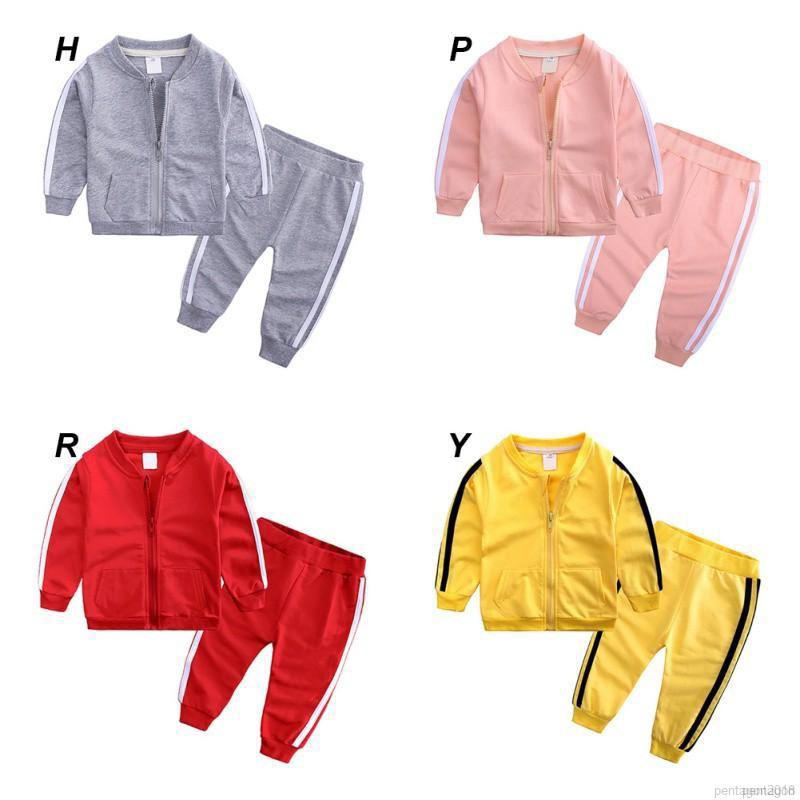 Set Áo Khoác Tay Dài Kẻ Sọc + Quần Dài Cho Bé
