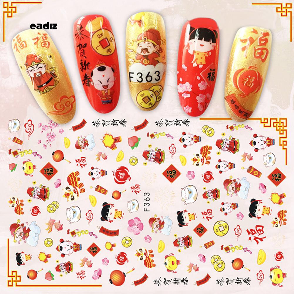 Sticker dán móng tay chúc mừng năm mới kiểu Trung Hoa