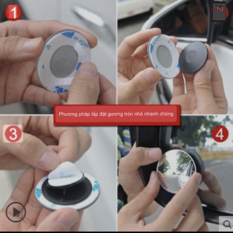 Combo 2 bộ Gương cầu lồi gắn kính chiếu hậu Ô Tô xoay 360 xoá điểm mù cho xe