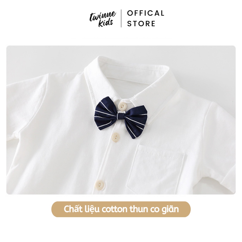 Sơ mi trắng cộc tay bé trai Twinne Kids mặc thôi nôi đầy tháng, sinh nhật chất liệu cotton dưới 3 tuổi