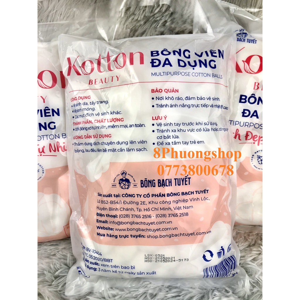 Bông Viên đa dụng Kotton Beauty gói 80g chính hãng Bông Bạch Tuyết - Bông gòn dạng viên 20mm gói 80g