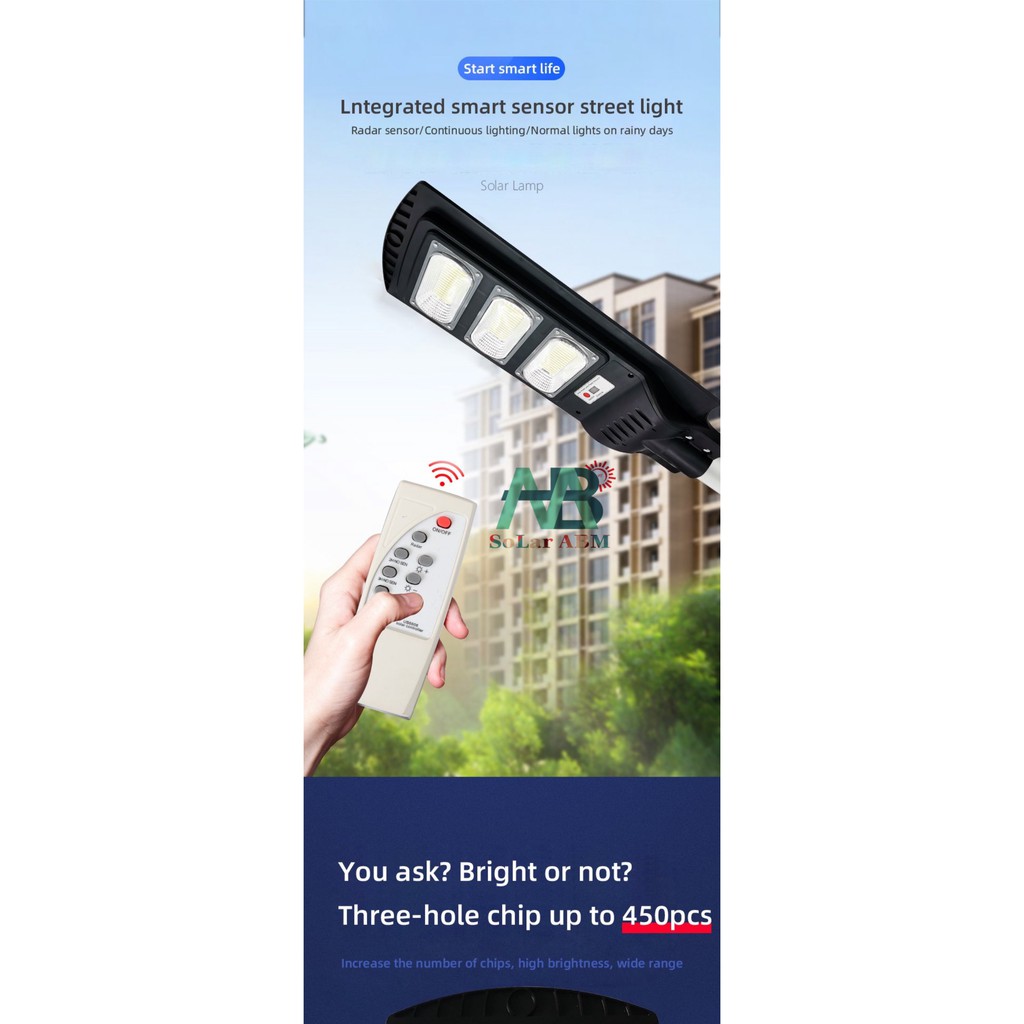 200W Đèn Đường Tấm Pin Liền Thể Năng Lượng Mặt Trời , Cảm Biến Chuyển Động , IP67 Chống Nước , mã : ABM-JL21200A