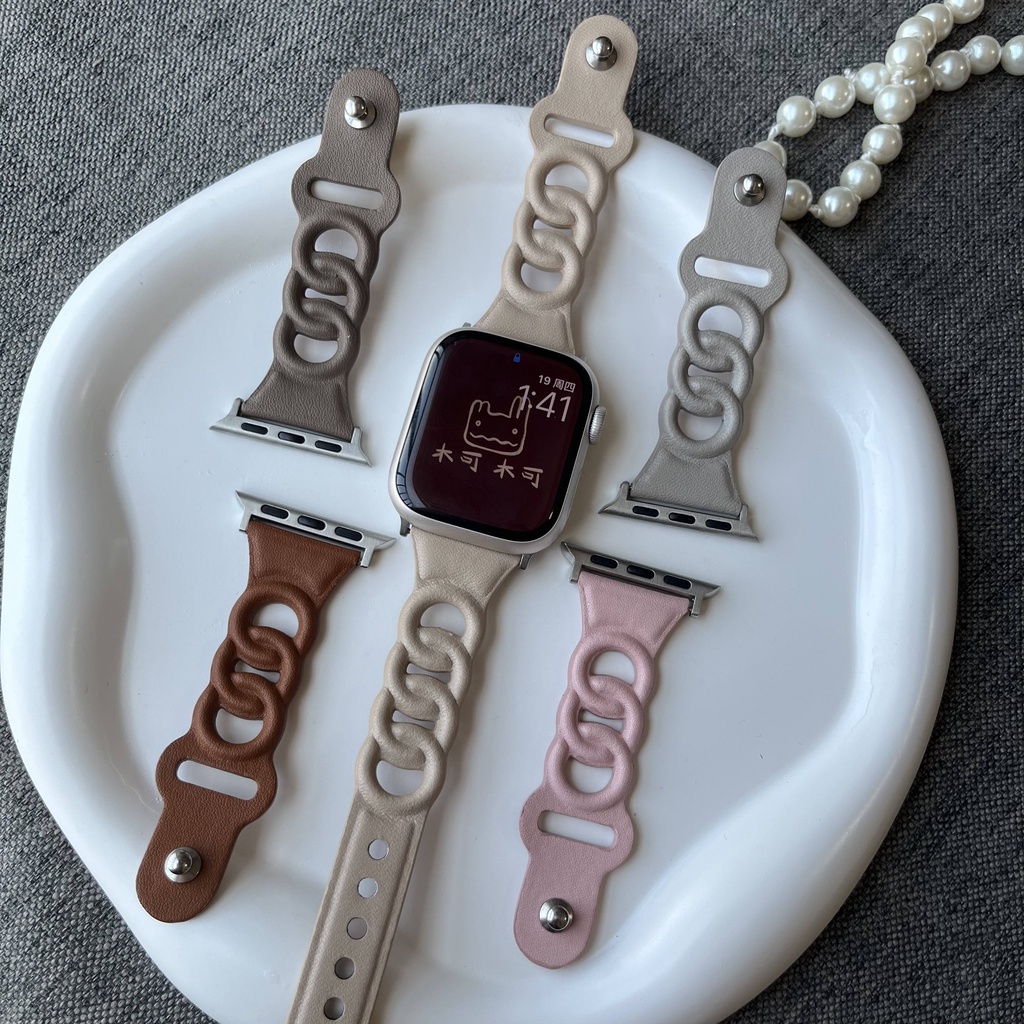Dây Đeo Thay Thế Chất Liệu Da In Họa Tiết Độc Đáo Cho iwatch7 Series 6/5/4/3/SE 41mm45mm IP 40mm44mm Ap 6 5 4 SE