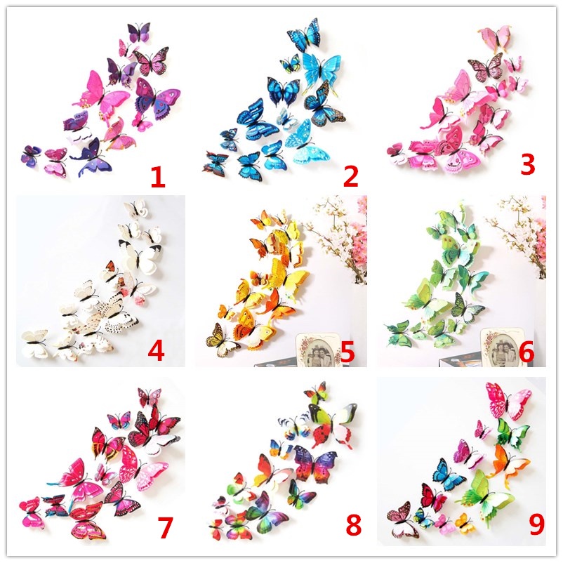 Set 12 Miếng Dán Tủ Lạnh Hình Bướm 3D DIY