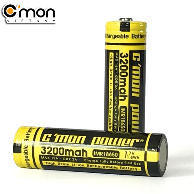 Bộ 2 pin sạc C'MON POWER IMR 18650 3200mAh 15A 3.7V (chuyên dùng đèn pin siêu sáng, VAPE, sạc dự phòng - vàng)