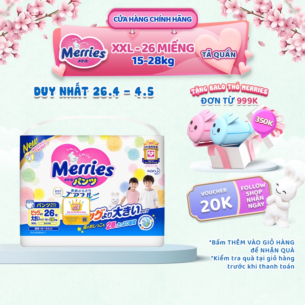 Tã quần Merries size XXL - 26 miếng (Cho bé 15 - 28kg)