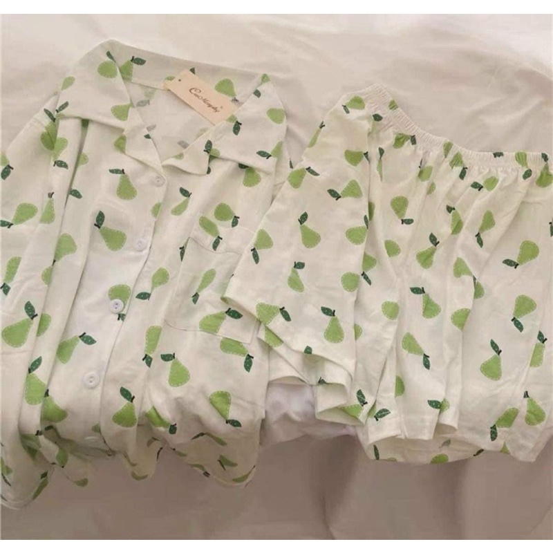 [Hàng Cao Cấp ] Bộ ngủ pijama hoạ tiết hoa quả vải đũi kate mặc mát phù hợp mùa hè