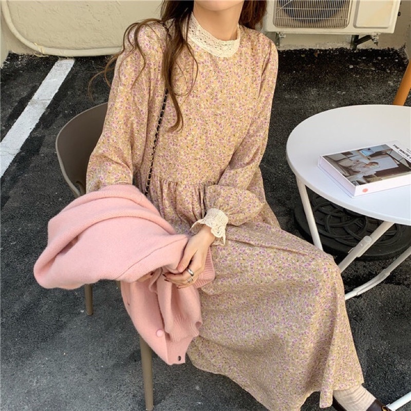 Set váy dài kèm áo khoác mùa đông ulzzang