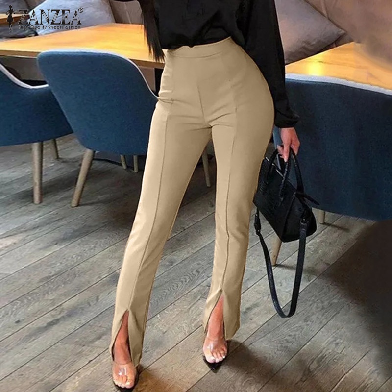 Quần dài Zanzea lưng cao xẻ tà phong cách châu Âu thiết kế thời trang cho nữ