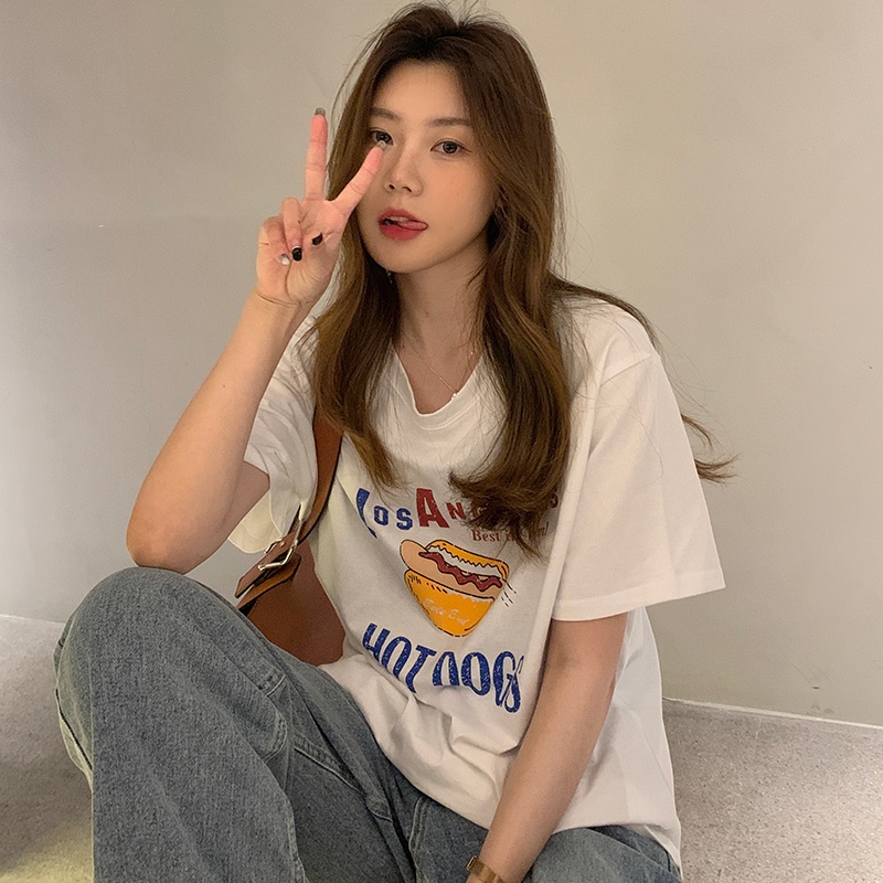 SUXI Áo Thun Nữ Oversized Tay Ngắn In Họa Tiết Thời Trang Mùa Hè Hàn Quốc Hàng Mới