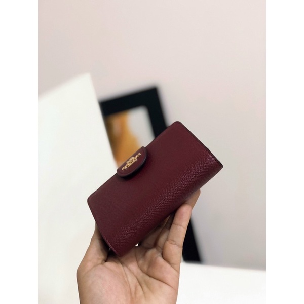 Ví gập Coach da trơn siêu sang sale