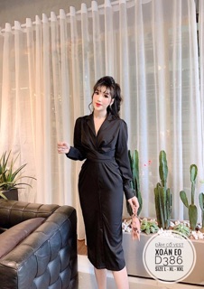 Bigsize Đầm cổ vest xoắn eo D386