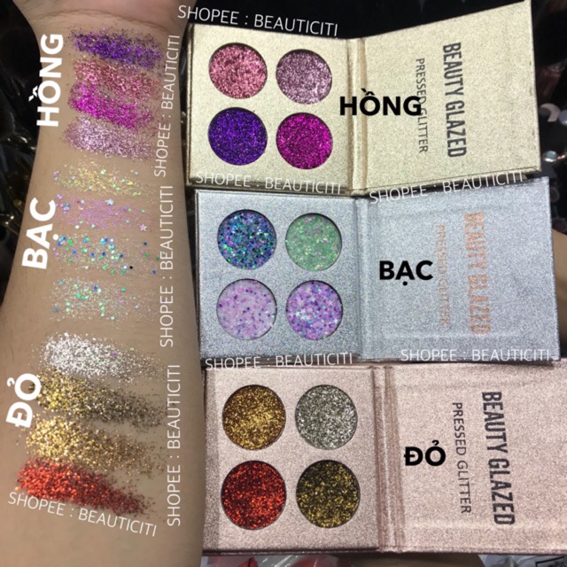 BẢNG NHŨ MẮT KIM TUYẾN BEAUTY GLAZED 4 Ô PRESSED GLITTER | BigBuy360 - bigbuy360.vn
