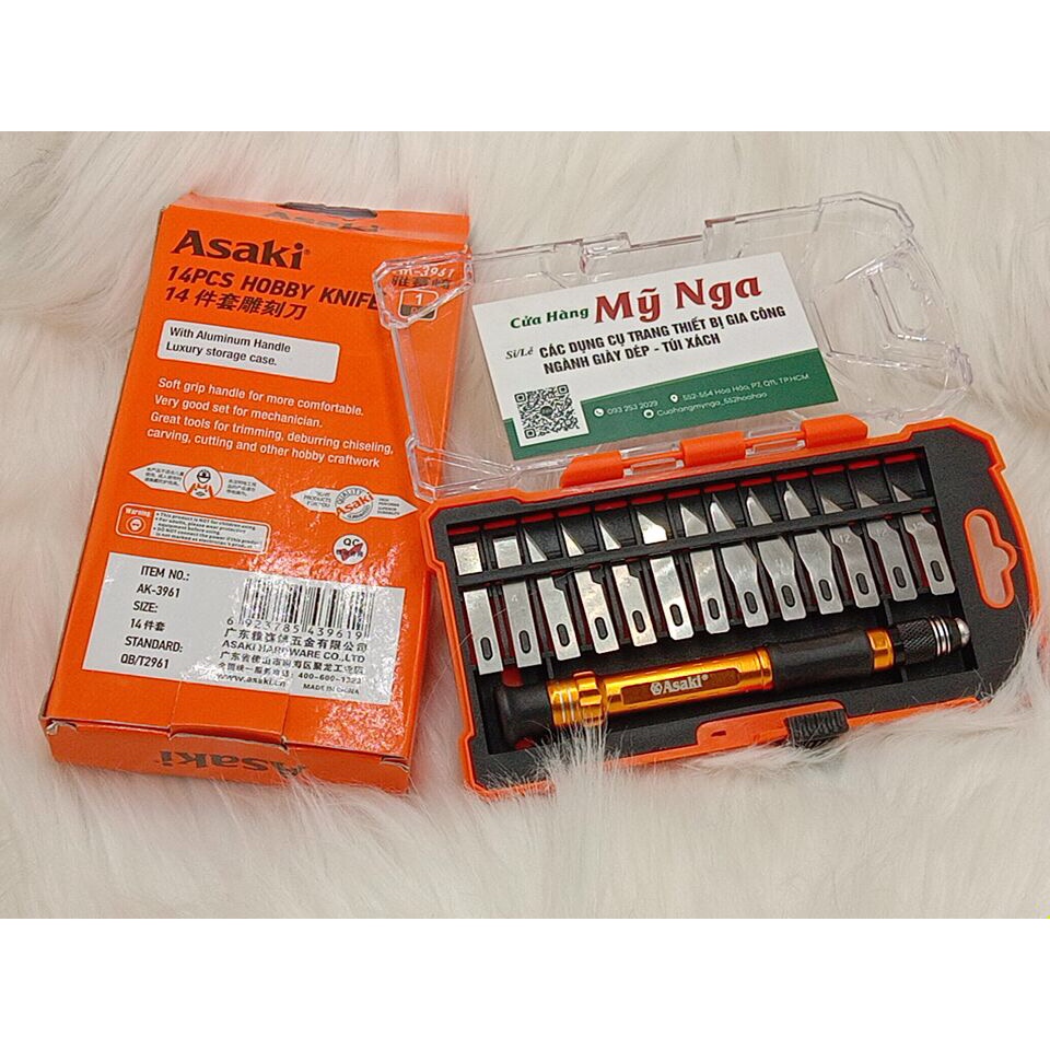 Bộ dao điêu khắc, chạm, trổ, tách, ghép cao cấp 14 chi tiết Asaki AK-3960