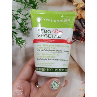 Sữa rửa mặt 3 trong 1 Làm Sạch, Loại Bỏ Tế Bào Chết Và Giảm mụn đầu đen sebo pure yves rocher 125ml