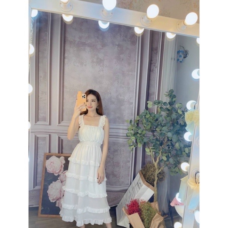 Đầm maxi hai dây tầng xoè phồng đi chơi đi biển siêu xinh