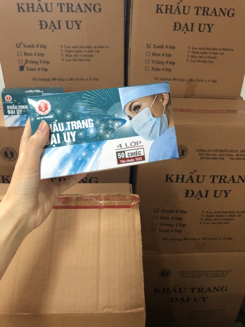 Khẩu trang y tế 3 lớp + 4 lớp kháng khuẩn lọc bụi hộp 50 chiếc - Khẩu trang kháng khuẩn Đại Uy