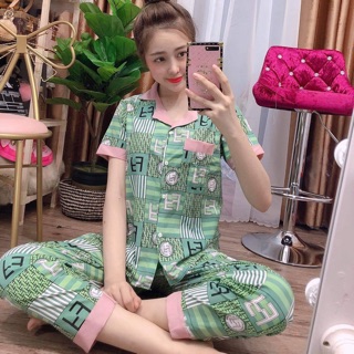 Pizama viền Quần Dài Tay Ngắn - Chất voan Lụa - Lụa xịn