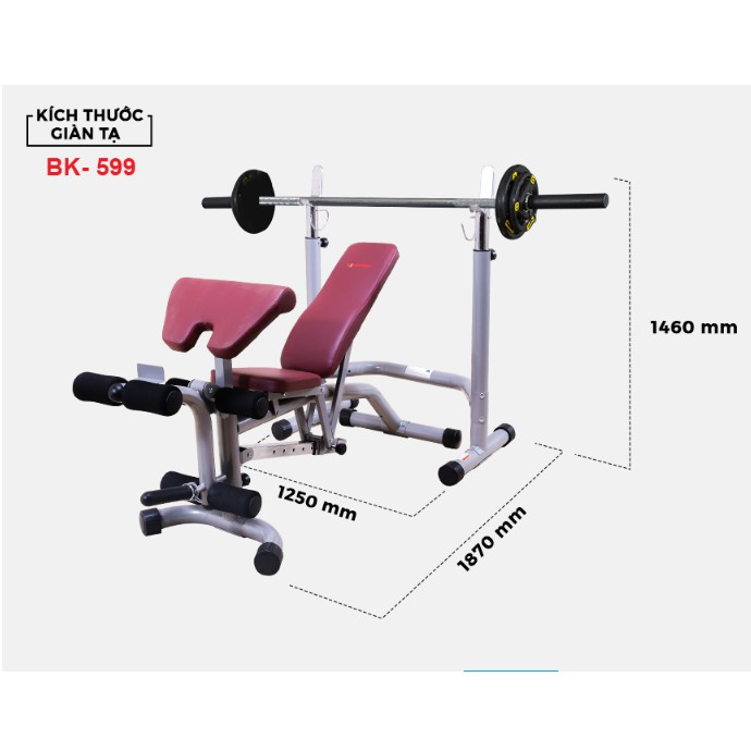 Ghế tạ KINGSPORT BK-599 (Tặng kèm thanh đòn và 30kg tạ) - tập gym đa năng tại nhà ...