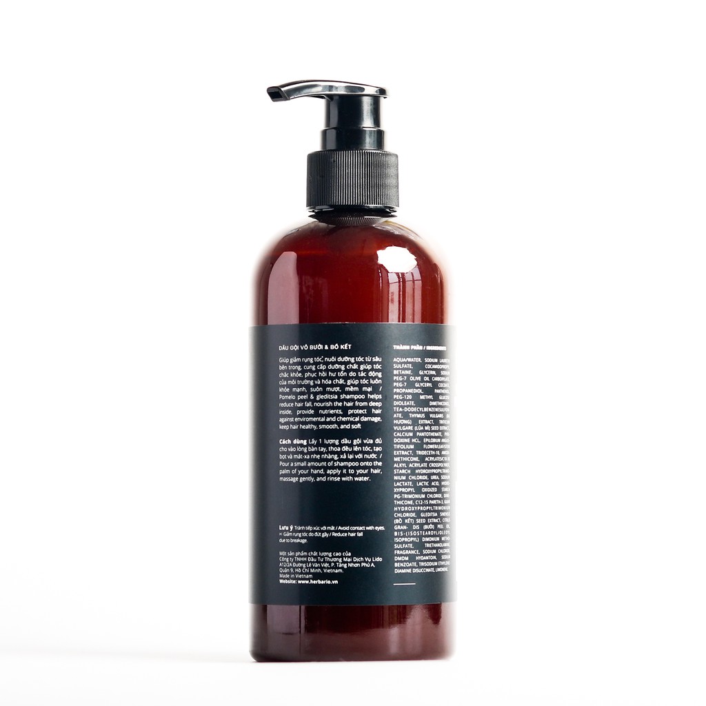 Dầu gội vỏ bưởi và bồ kết HERBARIO 300ml giảm rụng tóc, phục hồi tóc | BigBuy360 - bigbuy360.vn