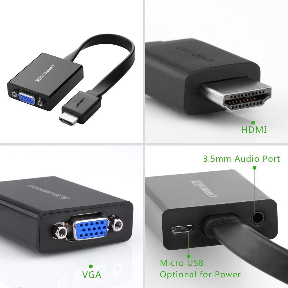 Cáp chuyển đổi HDMI to VGA dẹt có Audio Ugreen 40248- Hàng Chính hãng