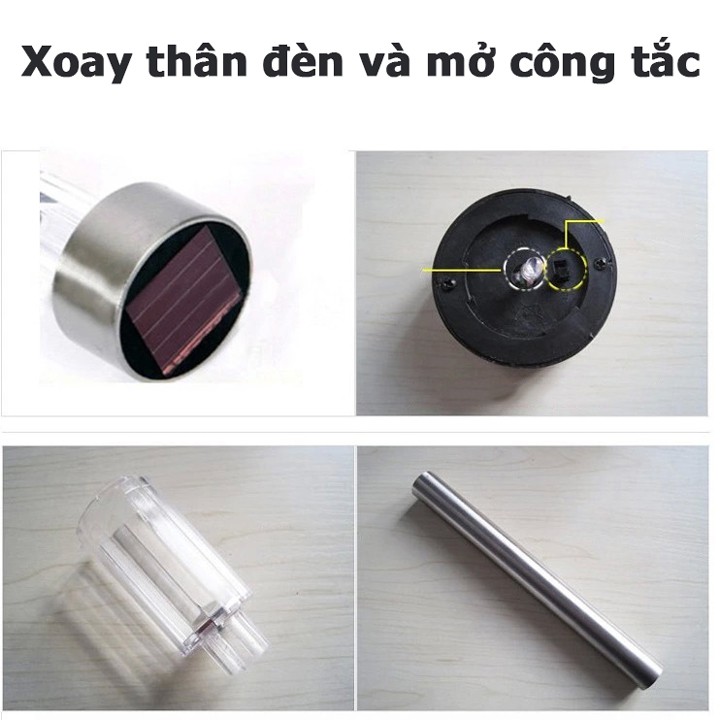  Đèn led cắm đất năng lượng mặt trời bằng thép không gỉ trang trí sân vườn SV inox