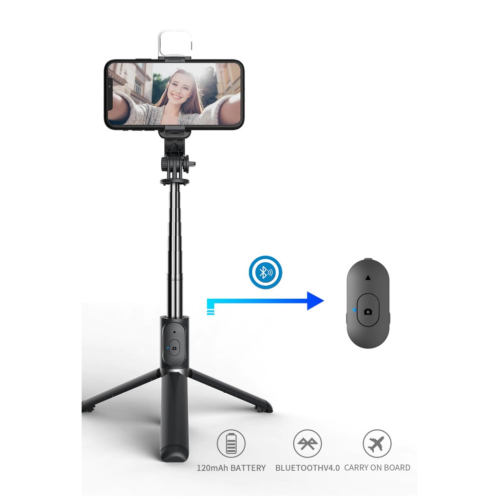 Gậy chụp ảnh Bluetooth Selfie đèn LED Q02S kèm chân đế Tripod đa năng 4 trong 1 gấp gọn bỏ túi