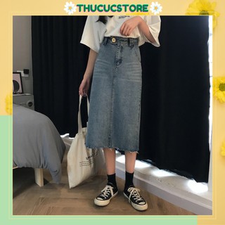 CHÂN VÁY BÒ DENIM JEANS DÁNG DÀI MIDI XẺ SAU PHONG CÁCH HÀN QUỐC NĂNG ĐỘNG (kèm ảnh thật)