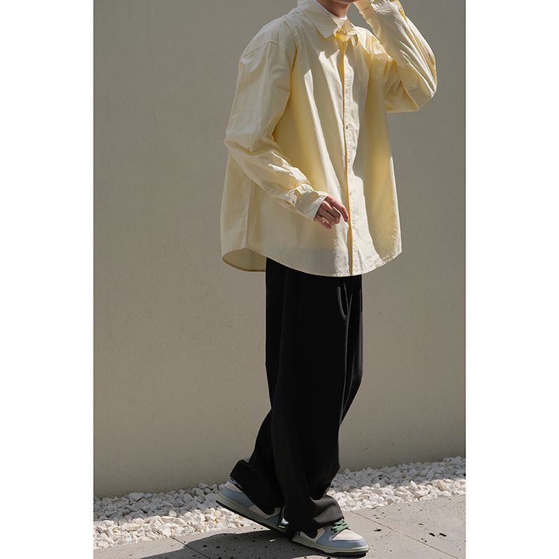 Áo Sơ Mi Tay Dài Dáng Rộng Màu Sắc Đơn Giản Phong Cách Nhật Bản Cho Nam Và Nữ