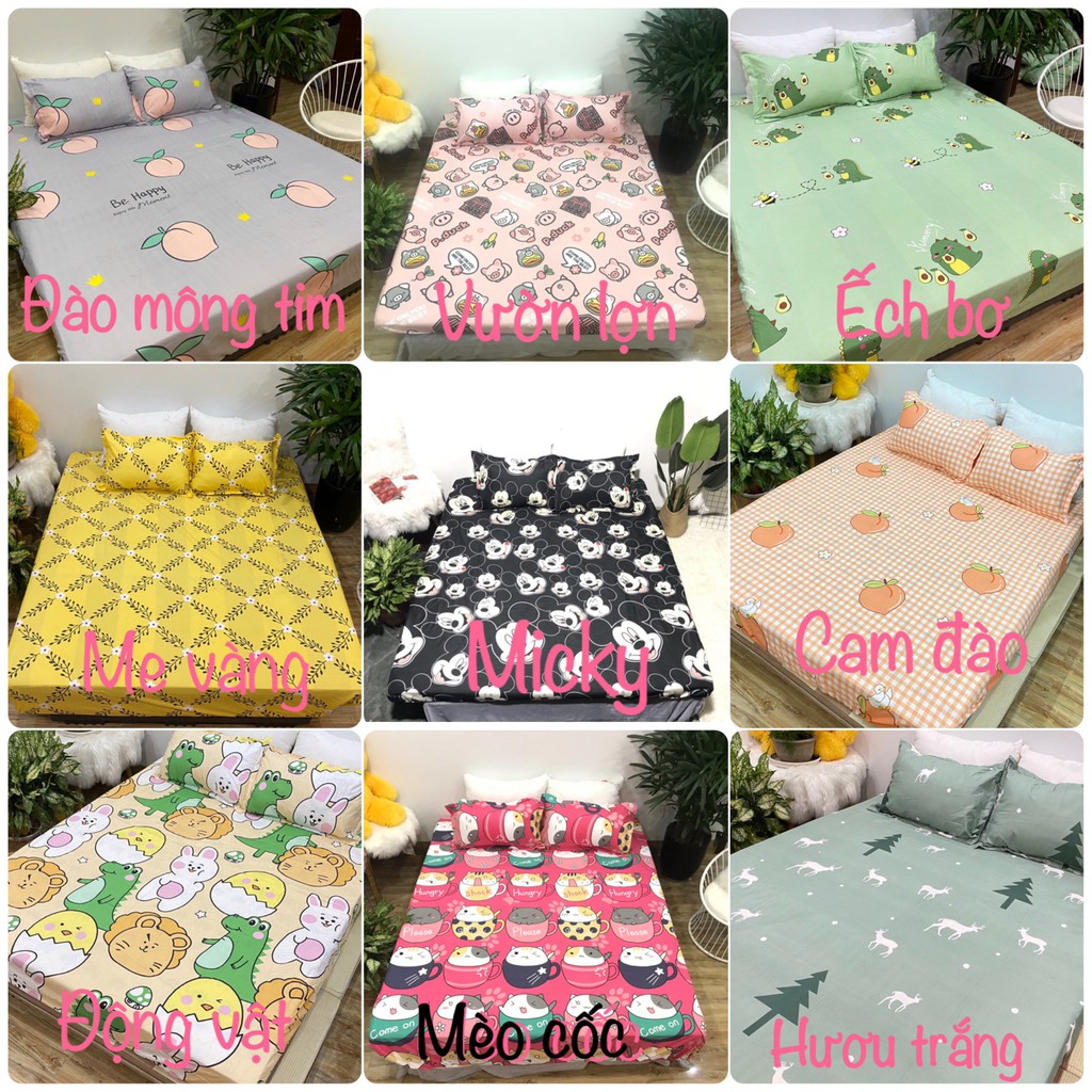 Bộ ga gối 1m6x2m cotton poly,mẫu mới hot 2020,chát chọn mẫu,hello kitty ôm dâu