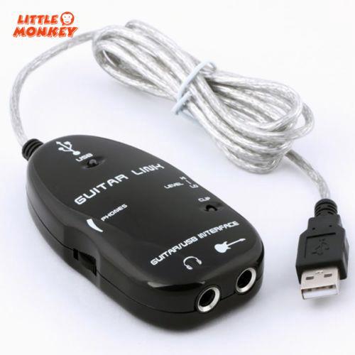 Electric Guitar to USB Interface Audio Link Cable Black For MAC PC Recording
