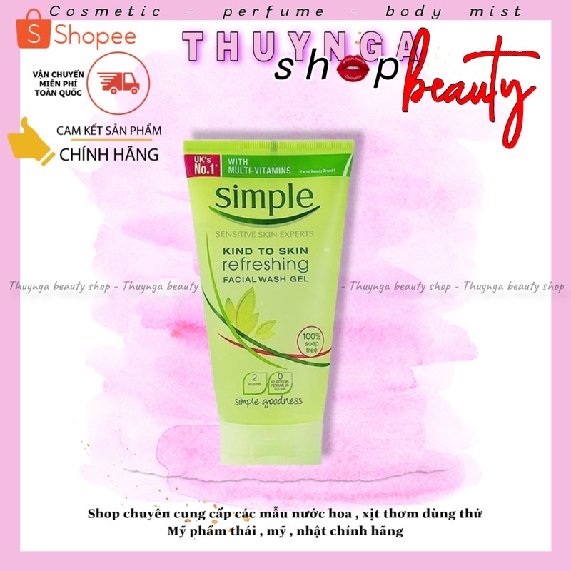 Sữa rửa mặt Simple Kind To Skin Refreshing Facial Wash 150ml - Xanh lá