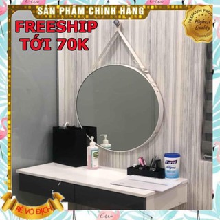 Gương Tròn Treo Tường Dây Da Cao Cấp [Size D40,D50,D60cm], Dây Da Trắng, Mirror Decor 360, 089.88.999.44
