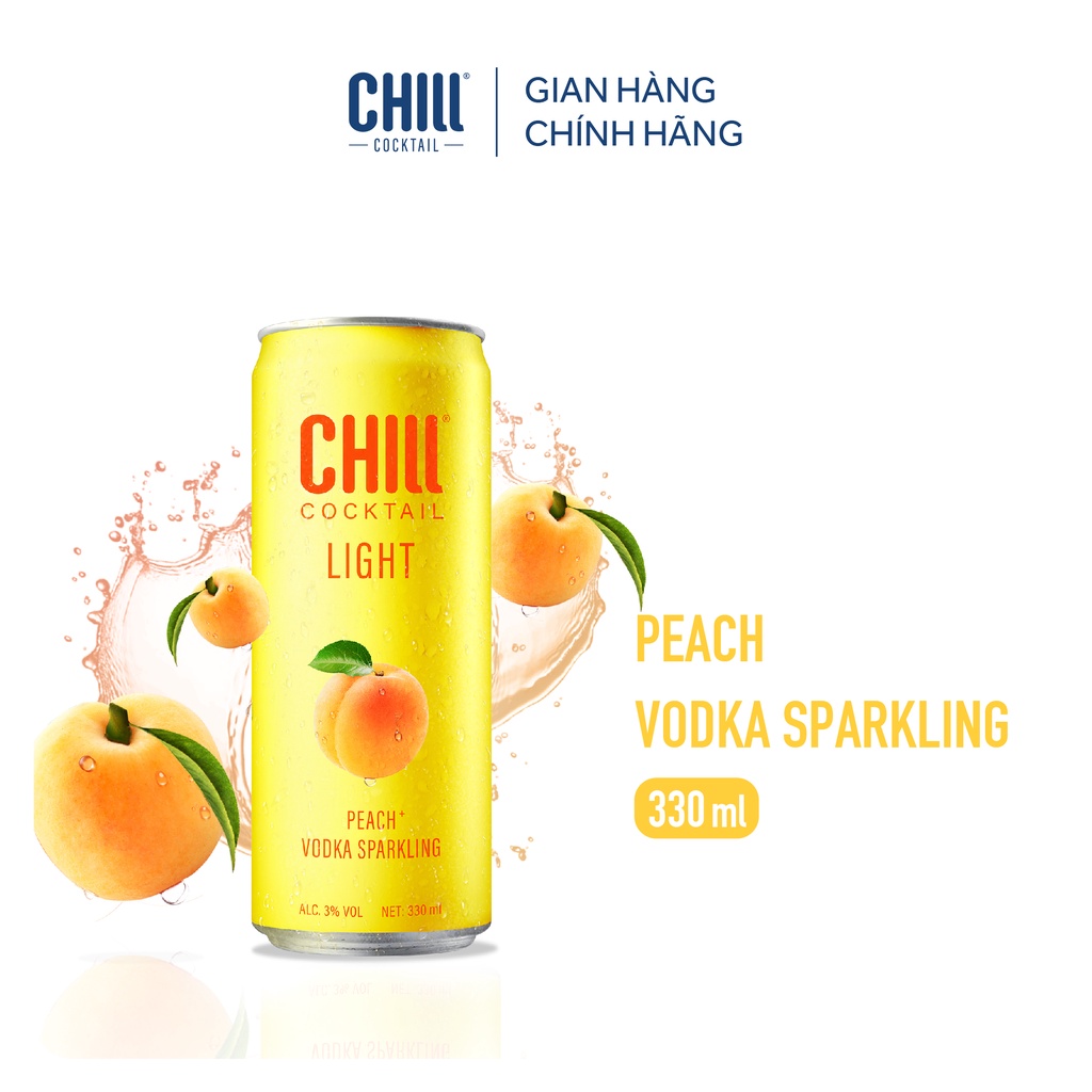 Thùng 24 lon Chill Cocktail Light vị Peach Vodka Sparkling 330ml/lon