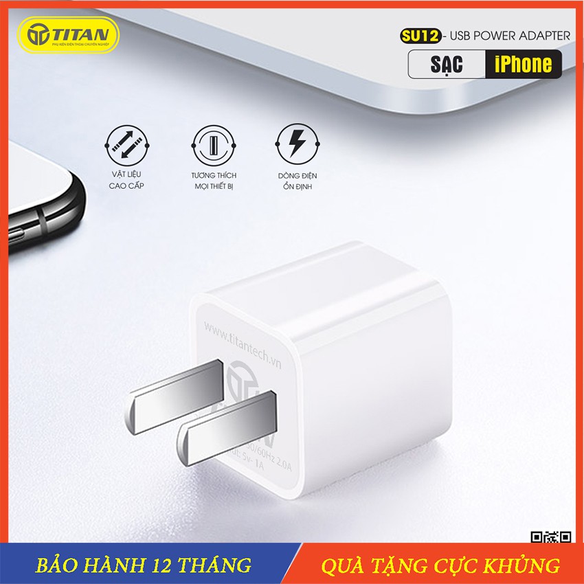 Củ sạc Titan SU12 chính hãng cao cấp Cốc sạc hỗ trợ sạc  5V 1A an toàn giá rẻ - Phân phối chính hãng