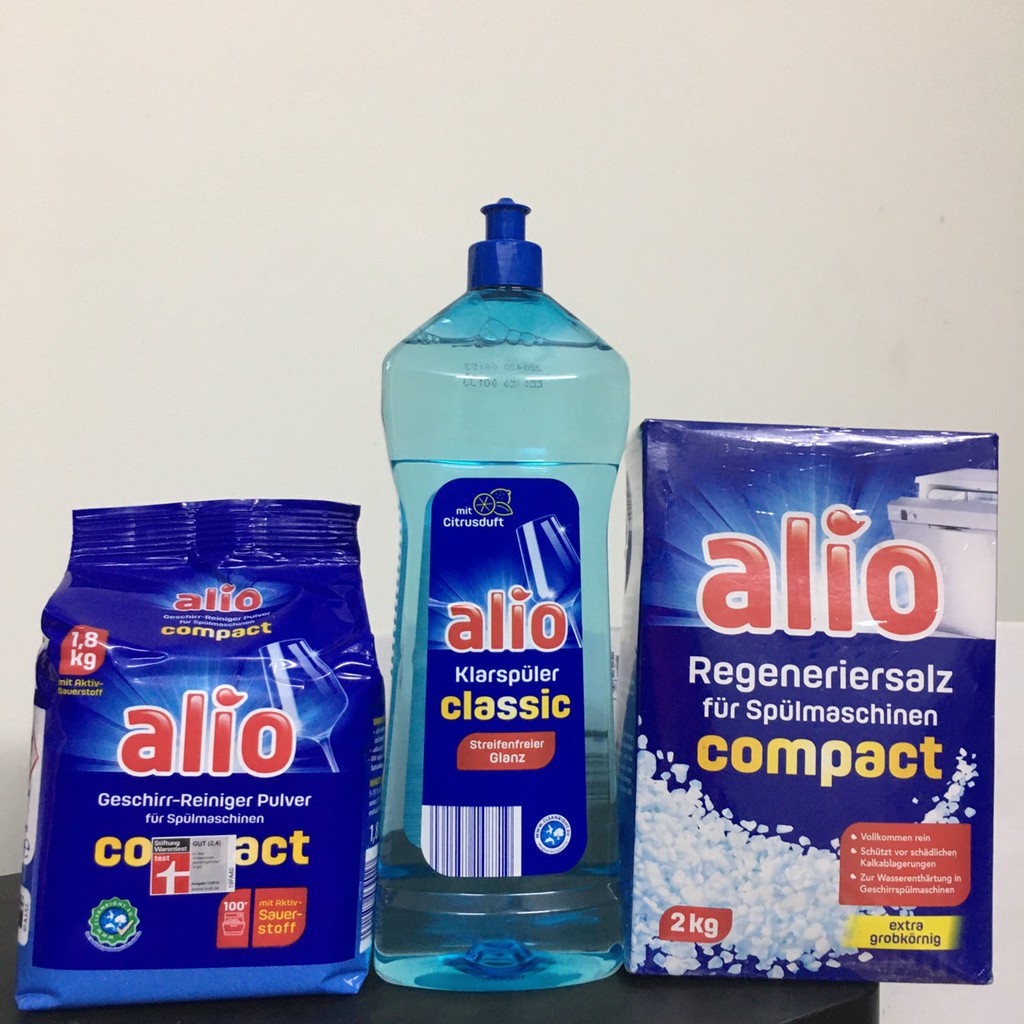 Combo Bột rửa bát Alio 1,8kg+Muối Alio2kg+Bóng Alio 1000ml SẢN PHẨM DÙNG CHO MÁY RỬA CHÉN BÁT