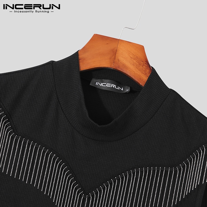 Áo thun ba lỗ INCERUN cổ cao phối tua rua kim loại thời trang cho nam