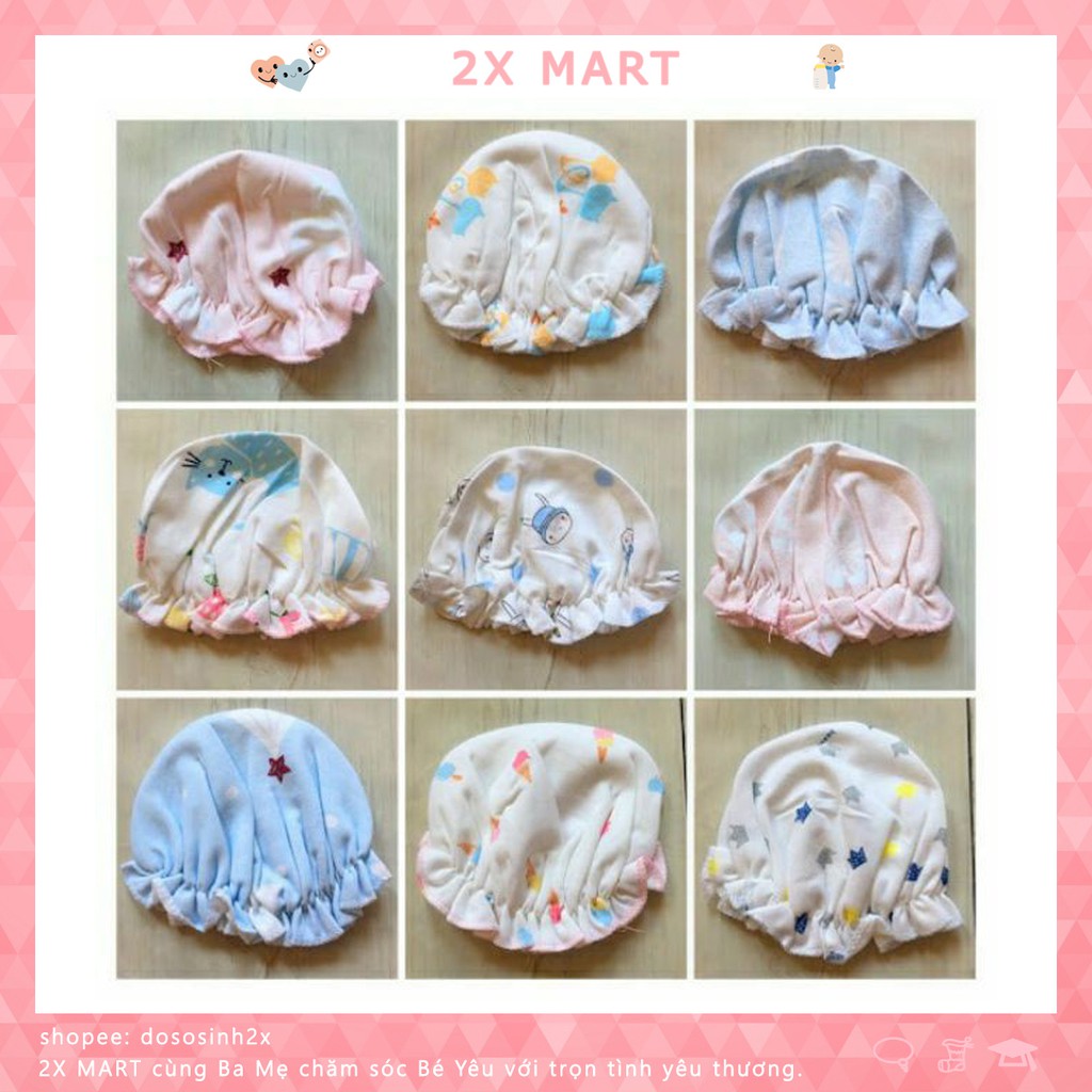 Mũ bèo thun cotton mềm mại cho bé 0_3m, Nón bèo sơ sinh đáng yêu cho bé gái - 2X MART