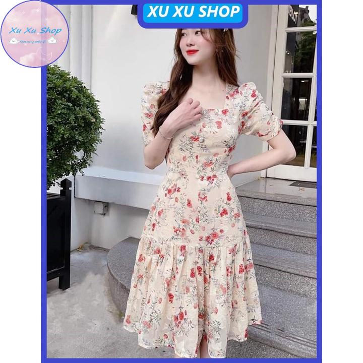 Váy hoa voan mềm mại thiết kế cho nữ - XU XU SHOP - Đầm công sở, dạo phố, đi chơi dáng đuôi cá cực xinh - ẢNH THẬT